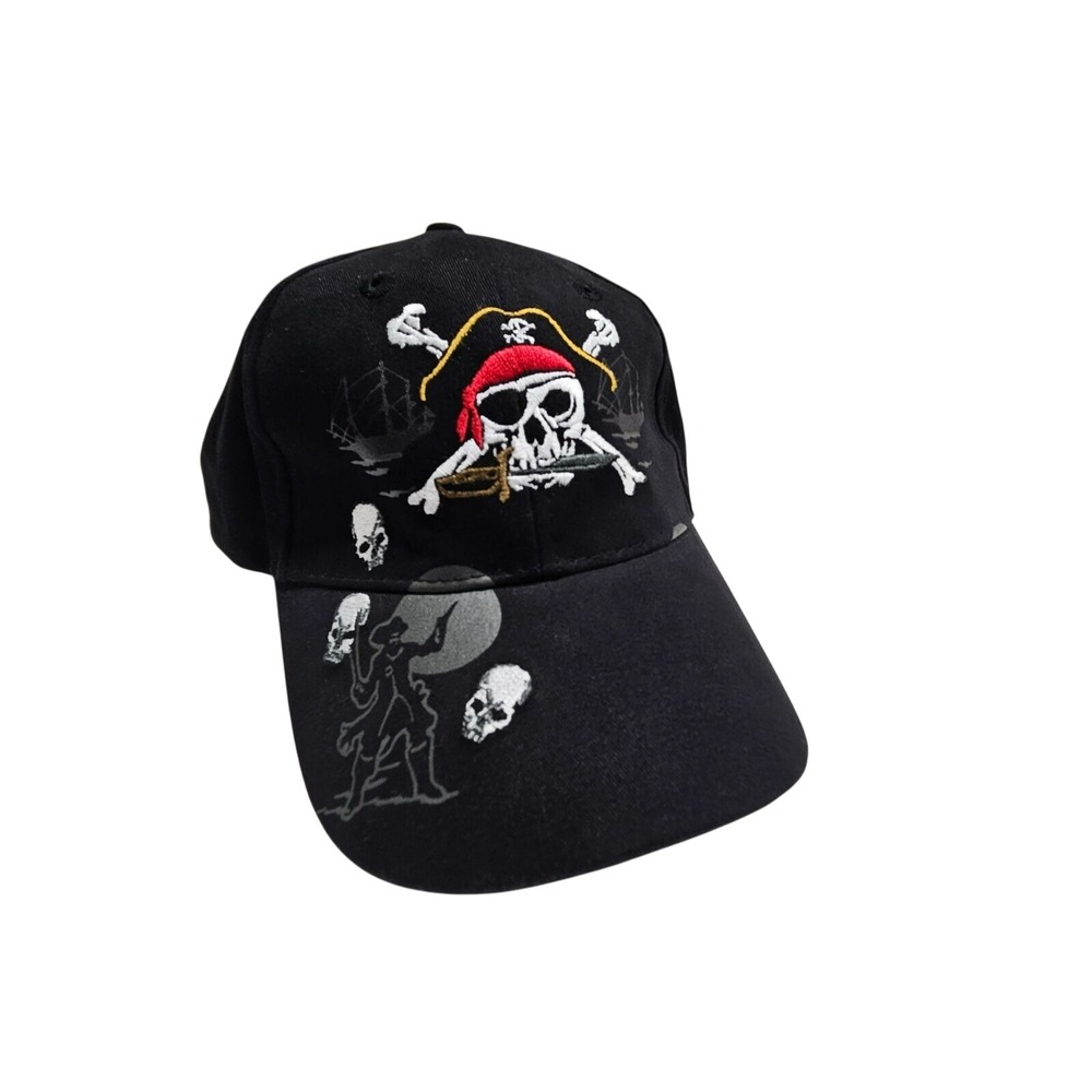 Pirate Skull Embroidered Graphic‎ Baseball Cap Hat, Crossbones & Ship Design